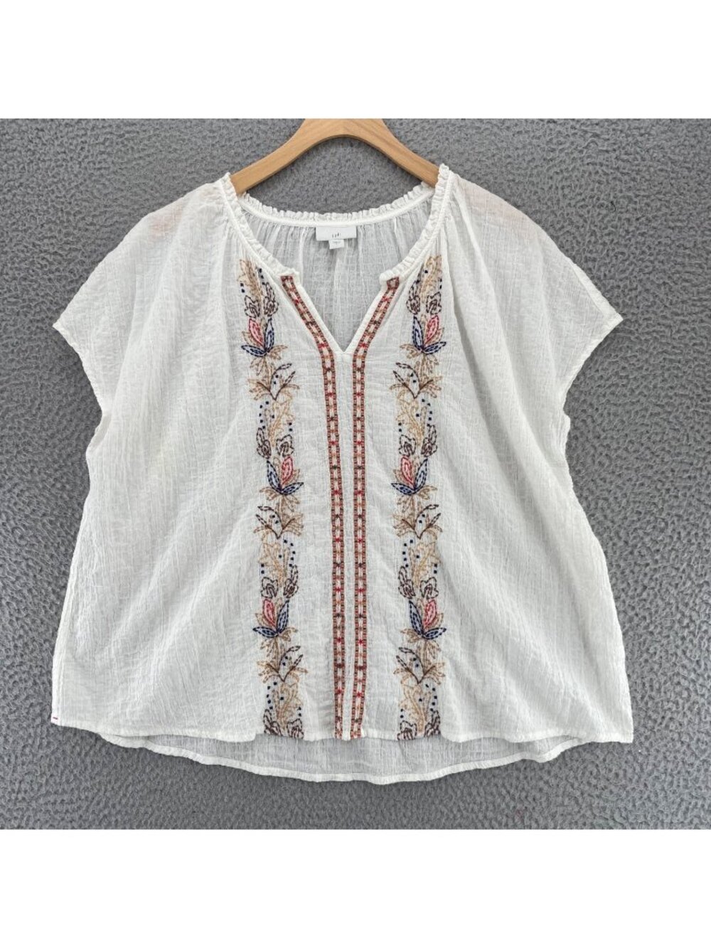 J Jill Top Womens Large White Floral Embroidery Cotton Stretch Sleeveless Tunic
